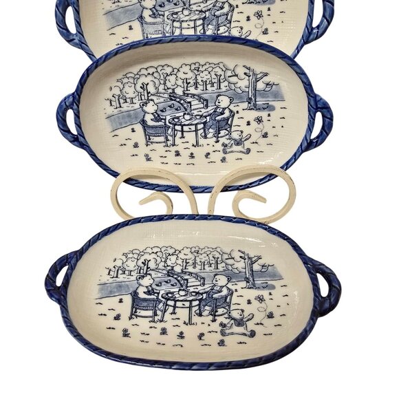5 Chulkiart Ceramic Handled Serving Trays Dish Bear Picnic Scene - Picture 2 of 4